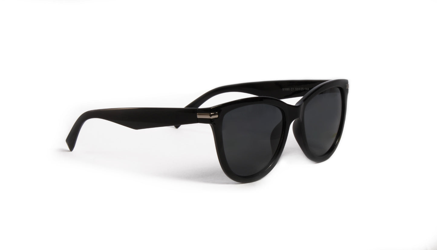 NEWPORT BLACK MODERN CAT EYE SUNGLASS WITH BLACK LENSES