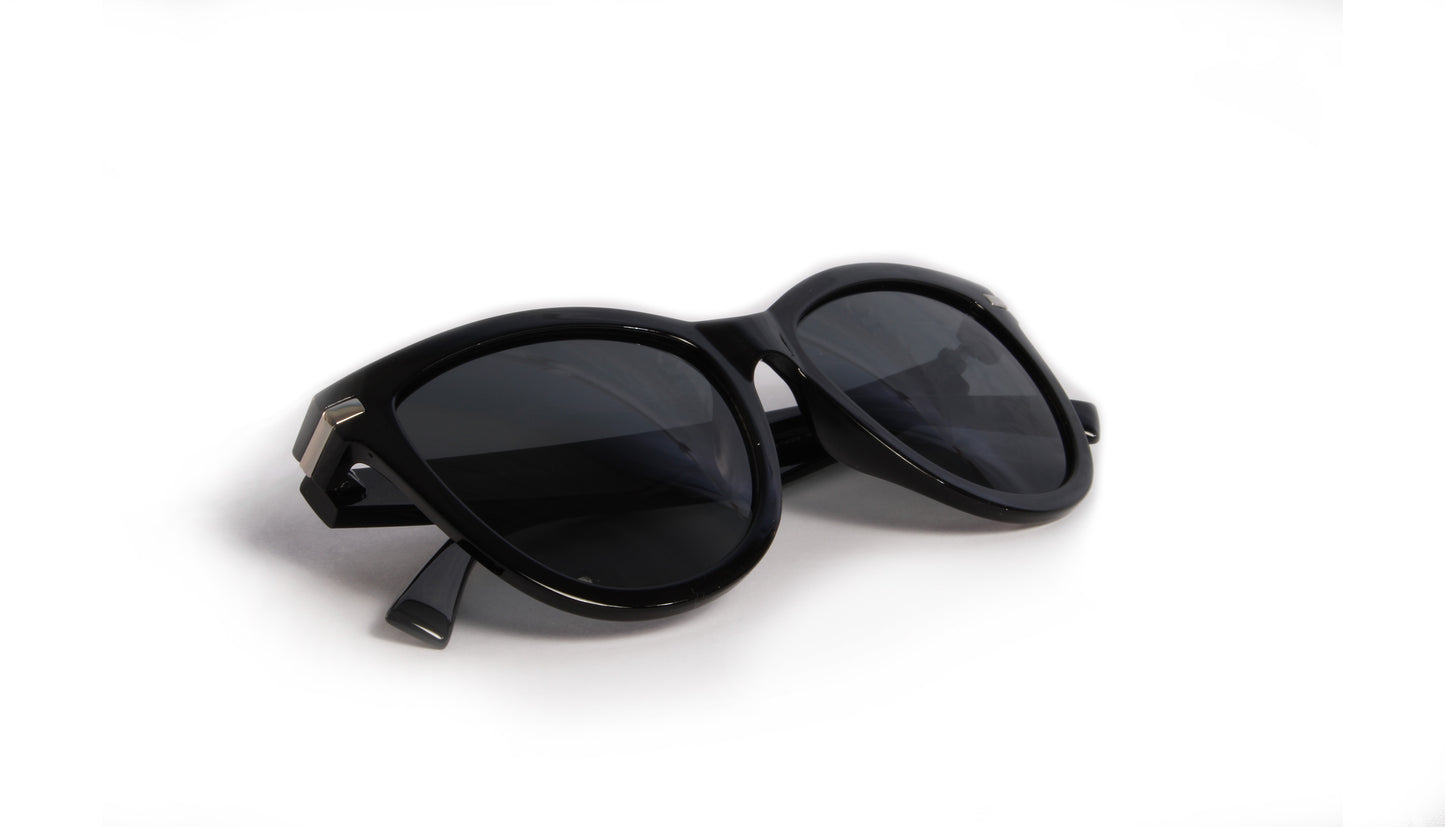 NEWPORT BLACK MODERN CAT EYE SUNGLASS WITH BLACK LENSES