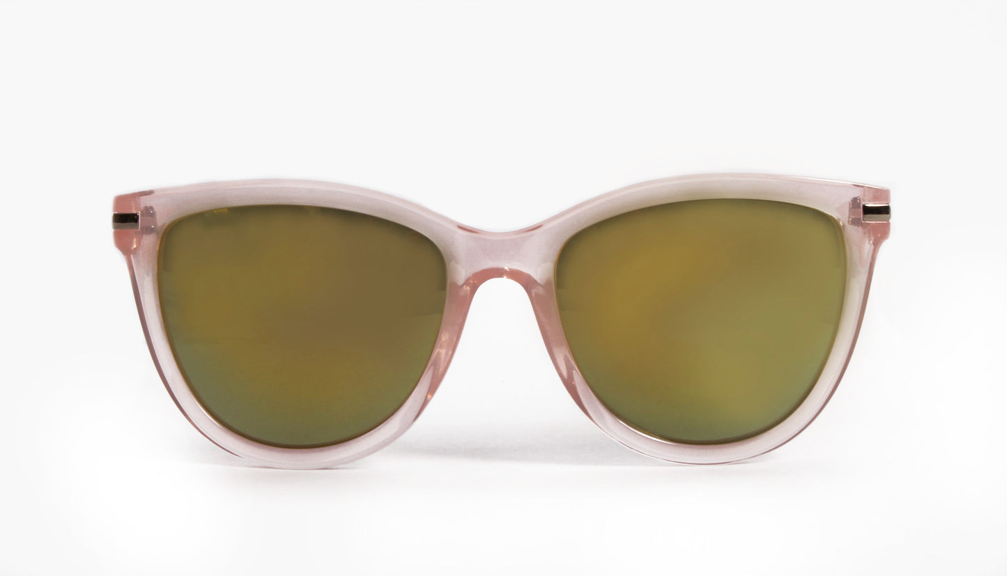 NEWPORT PINK MODERN CAT EYE SUNGLASS WITH GREEN MIRRORED LENSES