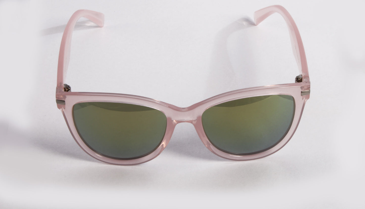 NEWPORT PINK MODERN CAT EYE SUNGLASS WITH GREEN MIRRORED LENSES