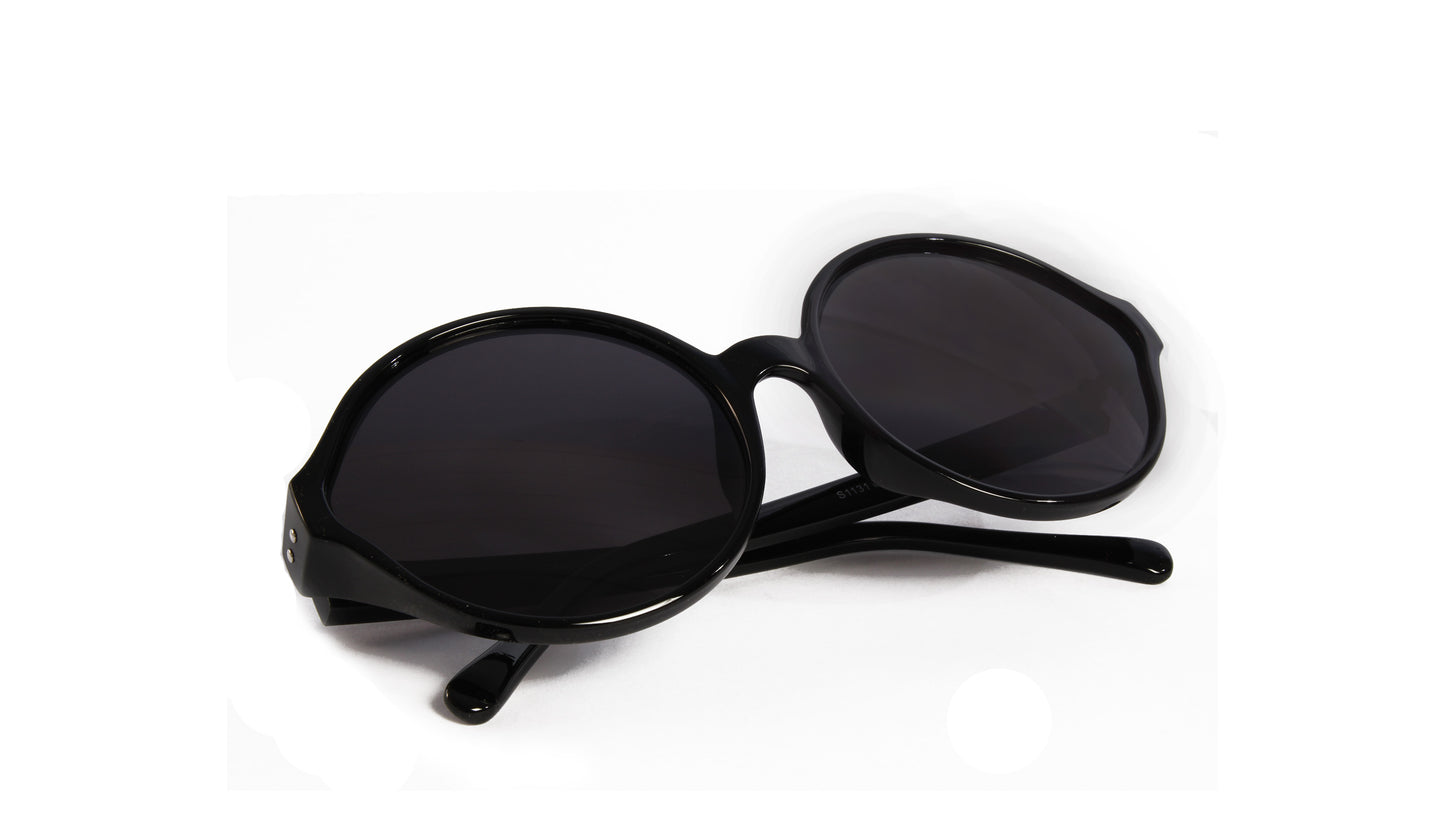 JALAMA RETRO ROUND SUNGLASS WITH BLACK LENSES