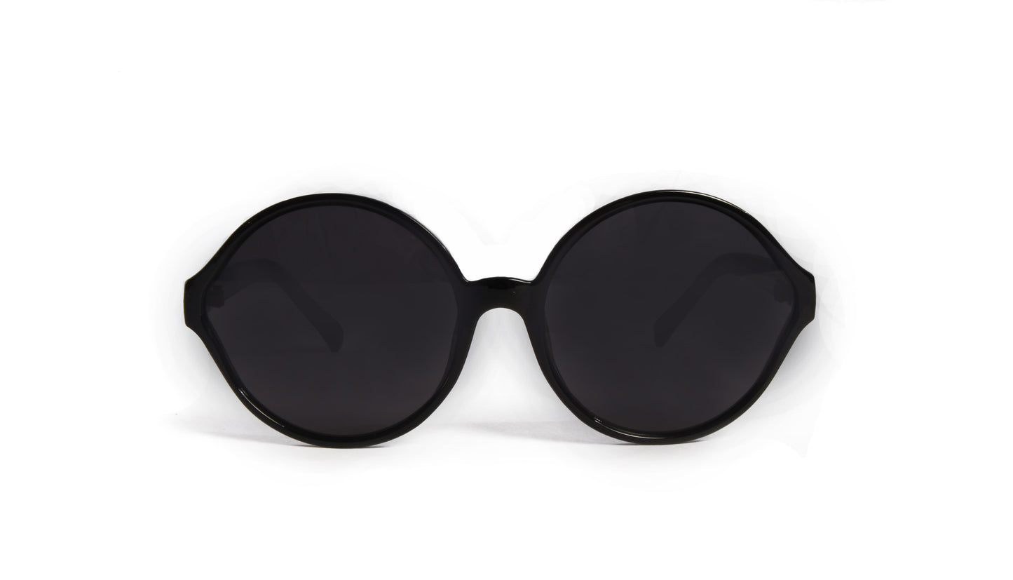 JALAMA RETRO ROUND SUNGLASS WITH BLACK LENSES