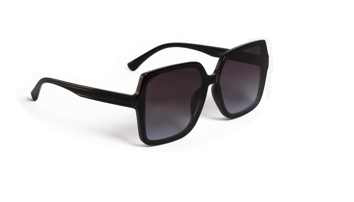 LOMPOC OVERSIZED SQUARE BLACK SUNGLASS WITH BLUE LENSES