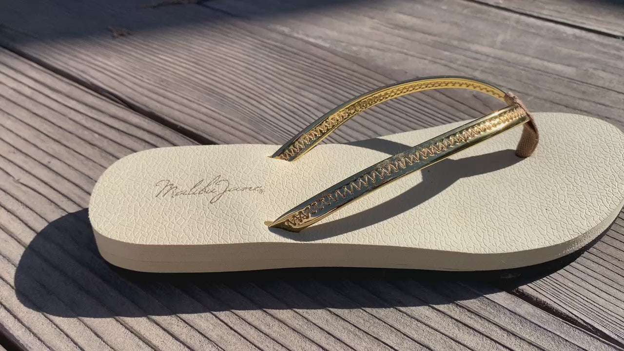 Malibu Jane flip flop in gold with metallic gold strap