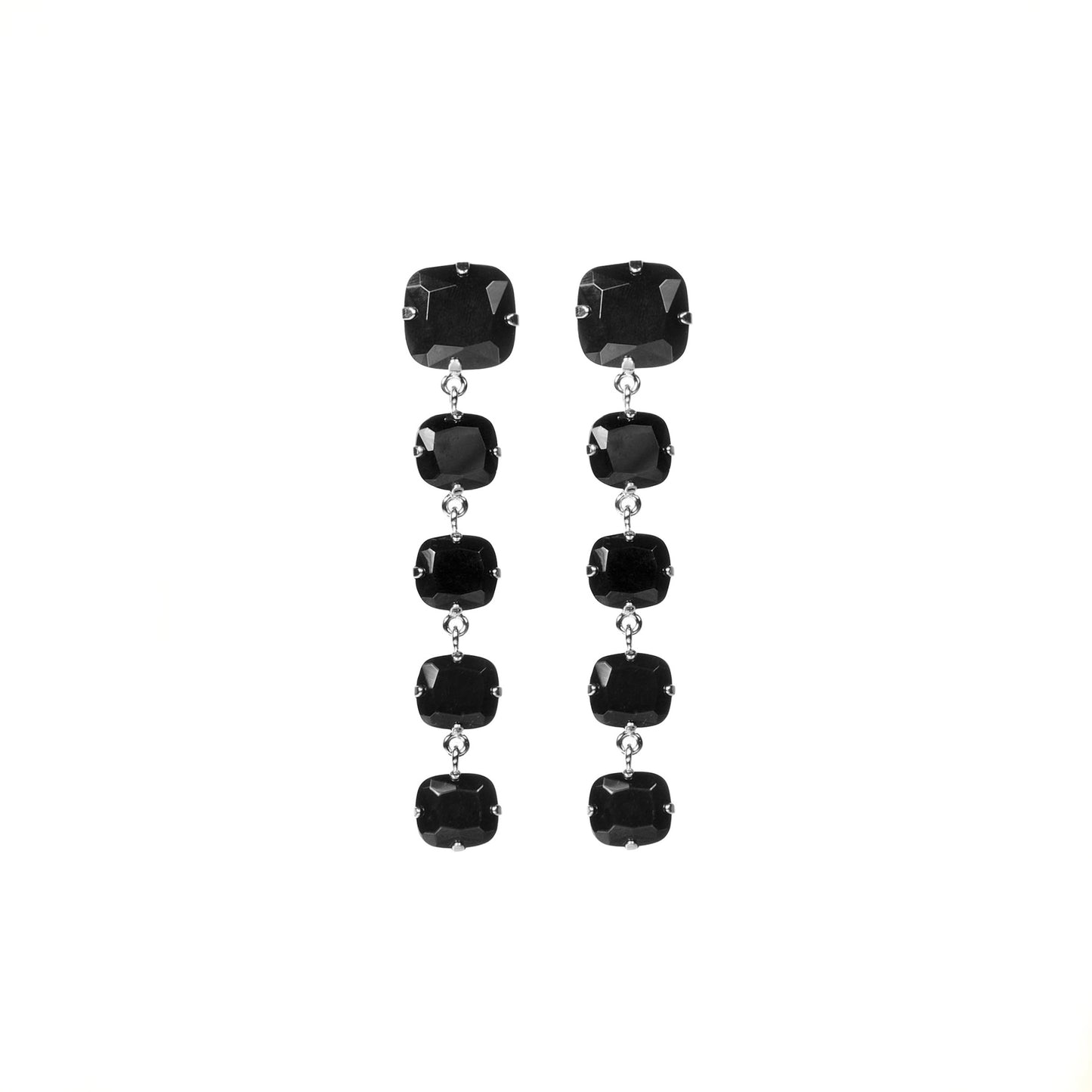 BLACK JEWEL DROP EARRINGS IN SILVER