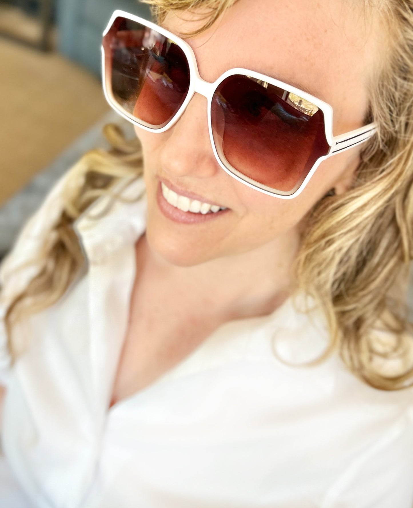 LOMPOC OVERSIZED SQUARE WHITE SUNGLASS WITH BROWN LENSES