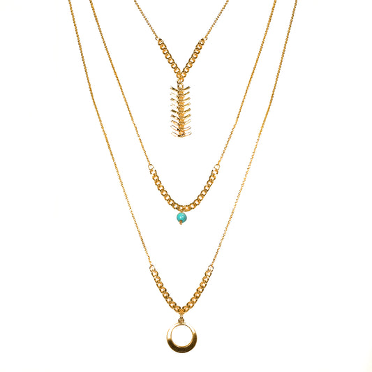 LAYERED TRIPLE NECKLACE IN GOLD