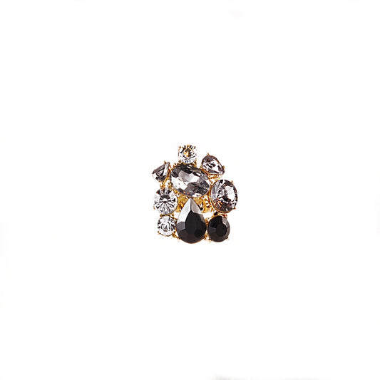 BLACK AND CLEAR GEM COCKTAIL RING IN YELLOW GOLD