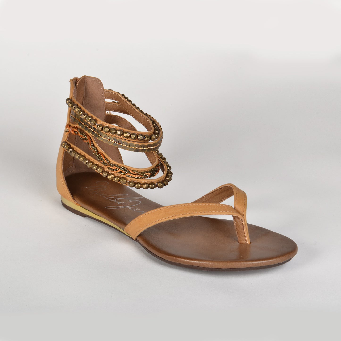 Malibu Jane comfortable vegan leather Laguna embellished ankle strap thong sandal